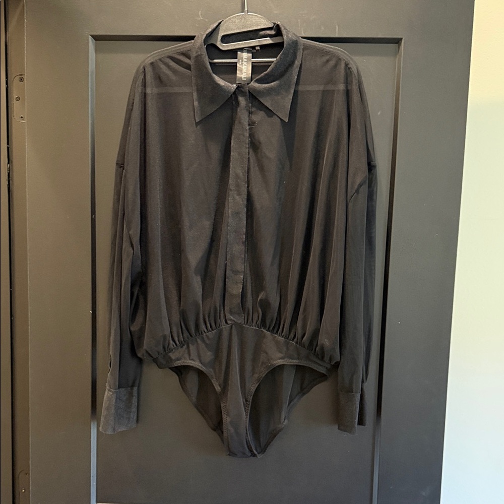 Norma Kamali Black Sheer Long Sleeve Bodysuit